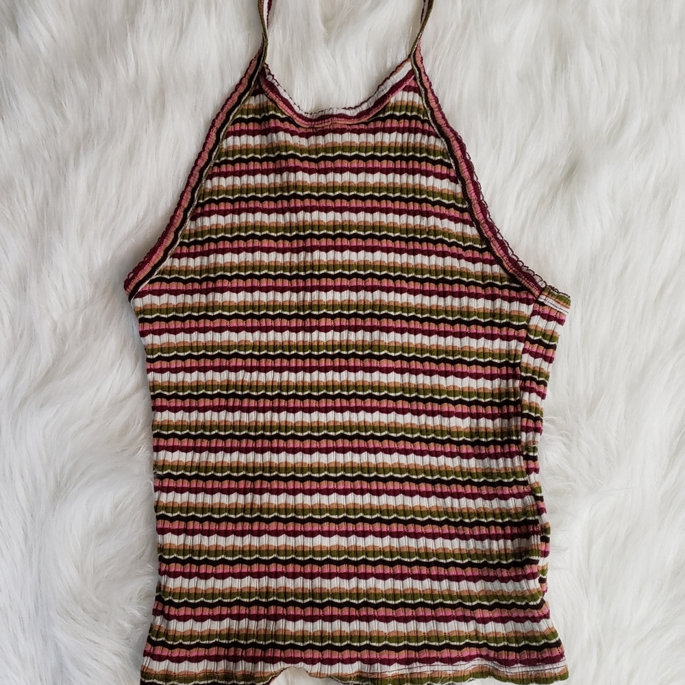 Striped tie over the neck top